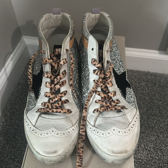 Golden Goose Mid Star white with silver glitter.  Size 40. - Picture 3 of 8